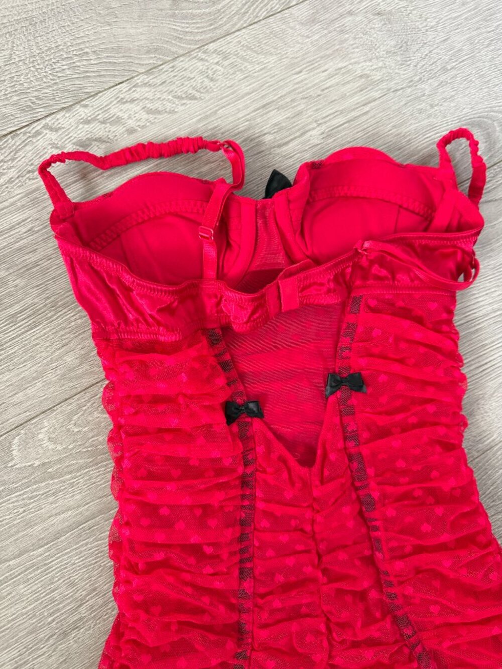 Victoria’s Secret Sexy Little Things Pink Heart Mesh Bustier Babydoll 34B - Picture 7 of 15